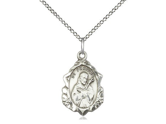 St. Francis Sterling Silver Pendant on a 18 inch Sterling Silver Light Curb Chain.