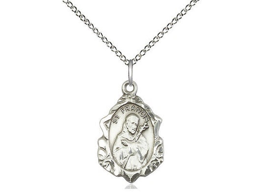 St. Francis Sterling Silver Pendant on a 18 inch Sterling Silver Light Curb Chain.