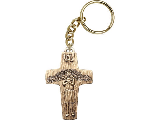 Papal Crucifix Keychain Gold Finish
