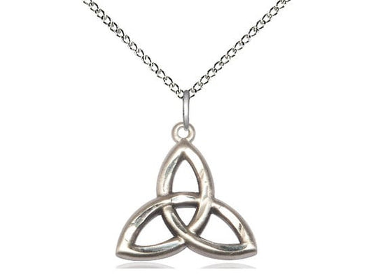 Trinity Irish Knot Sterling Silver Pendant 18 inch Sterling Silver Light Curb Chain.