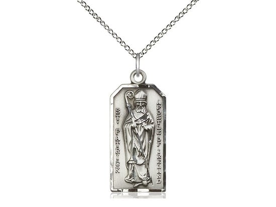 St Patrick Sterling Silver Pendant on a 24 inch Sterling Silver Light Curb Chain.