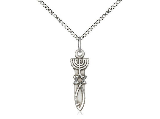 Menorah Star Fish Sterling Silver Pendant on a 18 inch Sterling Silver Light Curb Chain.