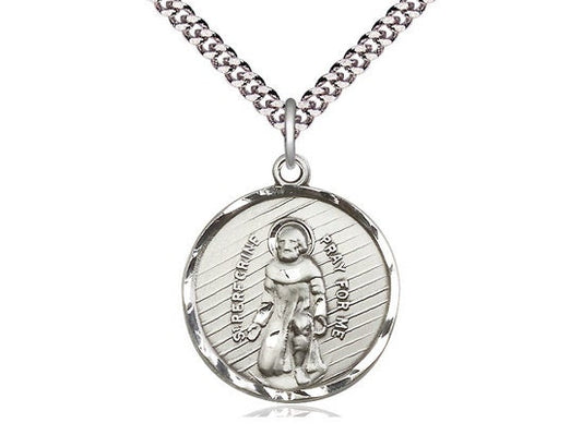 St Perregrine Sterling Silver Pendant on a 24 inch Light Rhodium Heavy Curb Chain.