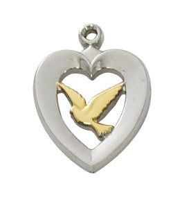 Heart & Dove Pendant Necklace Sterling Silver