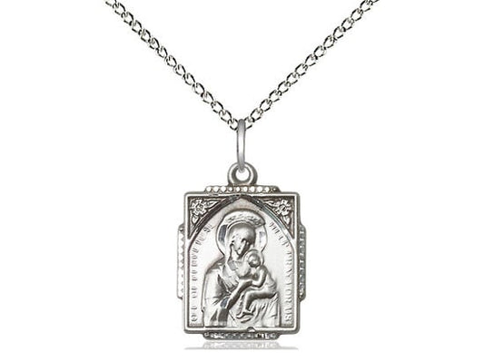 Our Lady of Perpetual Help Sterling Silver Pendant on a 18 inch Sterling Silver Light Curb Chain.