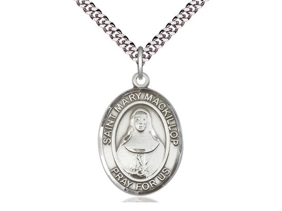 St Mary Mackillop Sterling Silver Pendant on a 24 inch Light Rhodium Heavy Curb Chain.