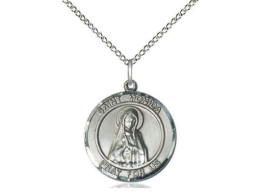 St Monica Sterling Silver Pendant on a 18 inch Sterling Silver Light Curb Chain.