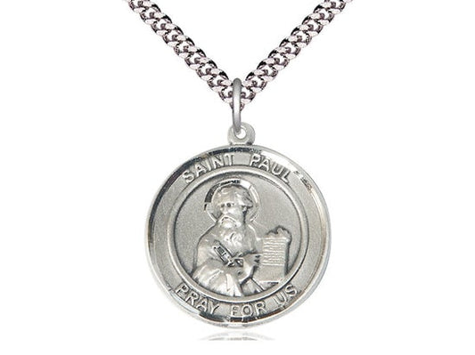 St Paul the Apostle Sterling Silver Pendant on a 24 inch Light Rhodium Heavy Curb Chain.
