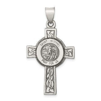 Sterling Silver Antiqued, Textured and Polished St. Michael Pendant