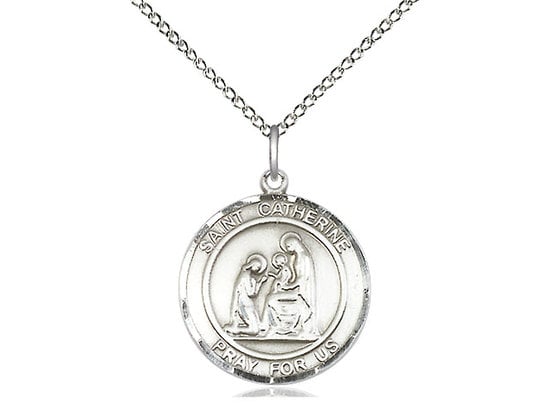 St Catherine of Siena Sterling Silver Pendant on a 18 inch Sterling Silver Light Curb Chain.