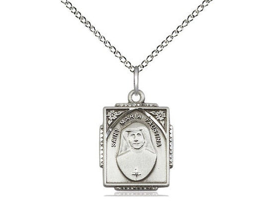 St Maria Faustina Sterling Silver Pendant on a 18 inch Sterling Silver Light Curb Chain.