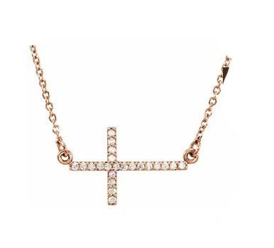 Rose 1/10 CTW Diamond Sideways Cross 16-18" Necklace