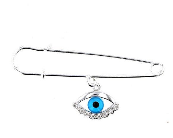 Evil Eye, Silver and Cubic Zircon Evil Eye Charm with Iron Safety Pin to Hook