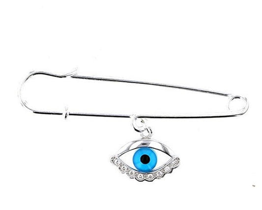 Evil Eye, Silver and Cubic Zircon Evil Eye Charm with Iron Safety Pin to Hook