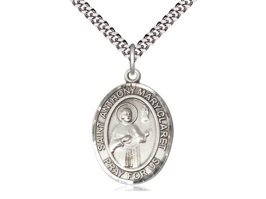 St Anthony Mary Claret Sterling Silver Pendant on a 24 inch Light Rhodium Heavy Curb Chain.