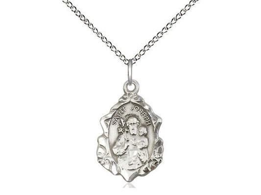 St Joseph Pendant Sterling Silver on a 18 inch Sterling Silver Light Curb Chain