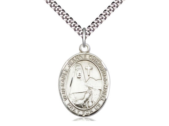 Jeanne Chezard de Matel Sterling Silver Pendant on a 24 inch Light Rhodium Heavy Curb Chain.