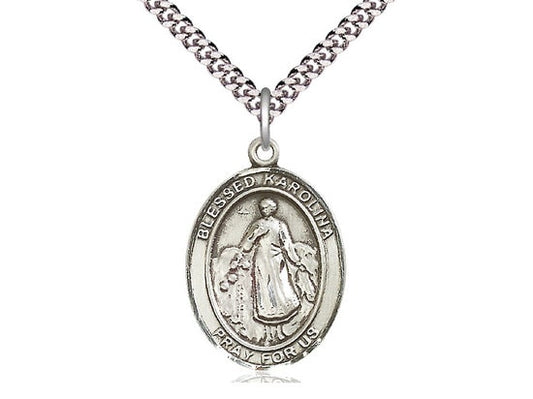 Blessed Karolina Kozkowna Sterling Silver Pendant on a 24 inch Light Rhodium Heavy Curb Chain.