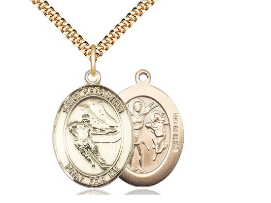 St Sebastian Hockey Gold Filled on a 24 inch Gold Plate Heavy Curb Chain.