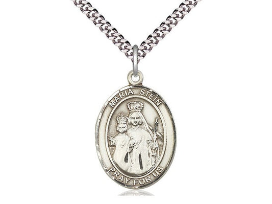 Maria Stein Sterling Silver Pendant on a 24 inch Light Rhodium Heavy Curb Chain.