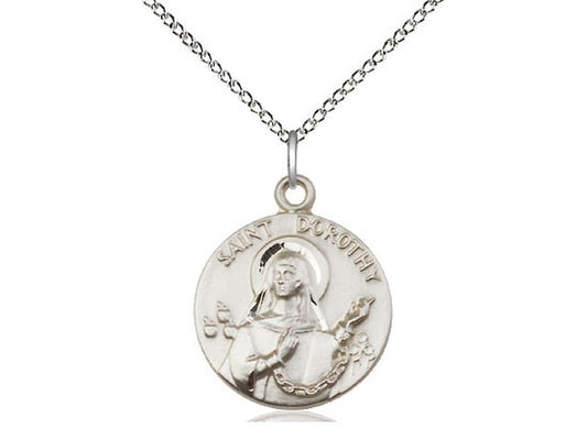 St Dorothy Sterling Silver Pendant on a 18 inch Sterling Silver Light Curb Chain.