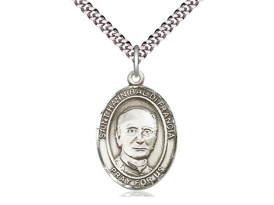 St Hannibal Sterling Silver Pendant on a 24 inch Light Rhodium Heavy Curb Chain.