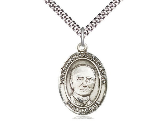 St Hannibal Sterling Silver Pendant on a 24 inch Light Rhodium Heavy Curb Chain.