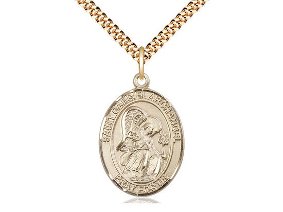 St Gabriel the Archangel Gold Filled Pendant on a 24 inch Gold Plate Heavy Curb Chain.