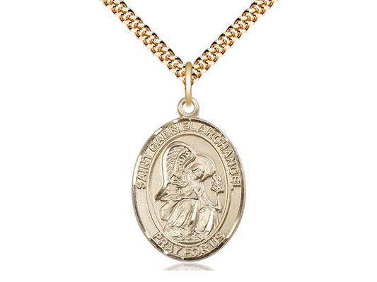 St Gabriel the Archangel Gold Filled Pendant on a 24 inch Gold Plate Heavy Curb Chain.