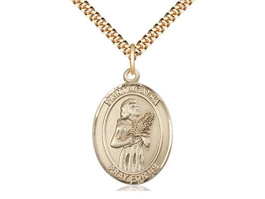 St Agatha Gold Filled Pendant on a 24 inch Gold Plate Heavy Curb Chain.