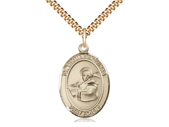 St Thomas Aquinas Gold Filled Pendant on a 24 inch Gold Plate Heavy Curb Chain.