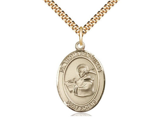 St Thomas Aquinas Gold Filled Pendant on a 24 inch Gold Plate Heavy Curb Chain.