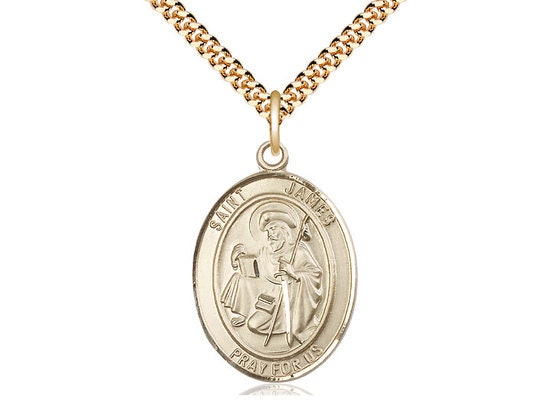St James the Greater Gold Filled Pendant on a 24 inch Gold Plate Heavy Curb Chain.