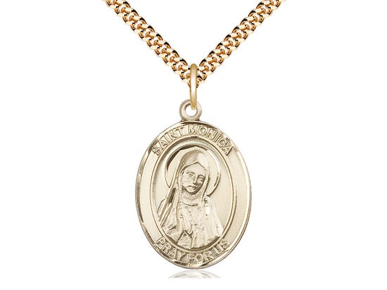 St Monica Gold Filled Pendant on a 24 inch Gold Plate Heavy Curb Chain.