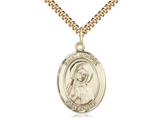 St Monica Gold Filled Pendant on a 24 inch Gold Plate Heavy Curb Chain.
