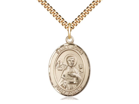 St John the Apostle Gold Filled Pendant on a 24 inch Gold Plate Heavy Curb Chain.