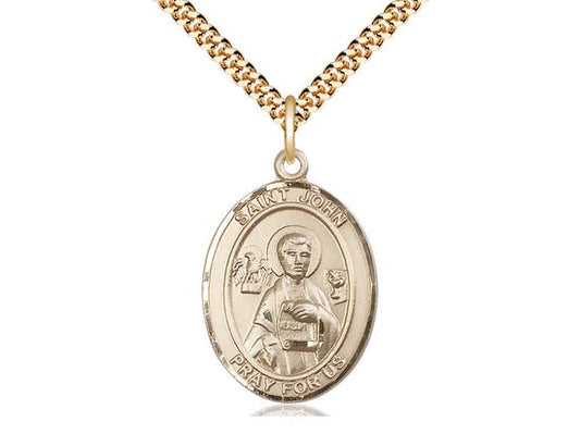 St John the Apostle Gold Filled Pendant on a 24 inch Gold Plate Heavy Curb Chain.