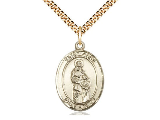 St Anne Gold Filled Pendant on a 24 inch Gold Plate Heavy Curb Chain.