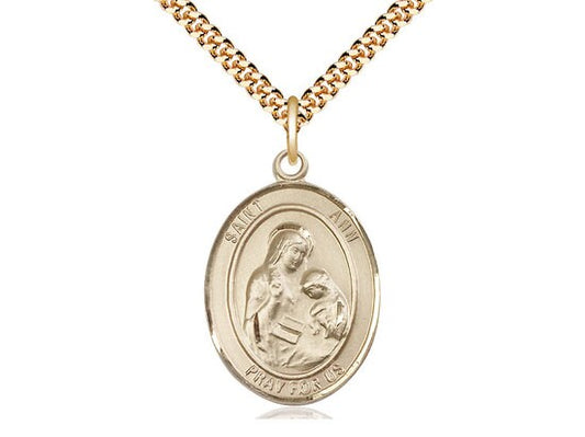 St Ann Gold Filled Pendant on a 24 inch Gold Plate Heavy Curb Chain.