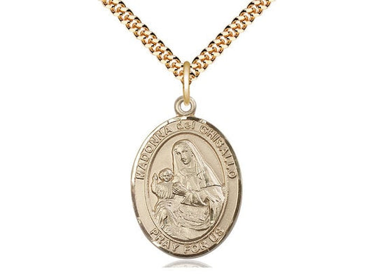 St Madonna Del Ghisallo Gold Filled Pendant on a 24 inch Gold Plate Heavy Curb Chain.