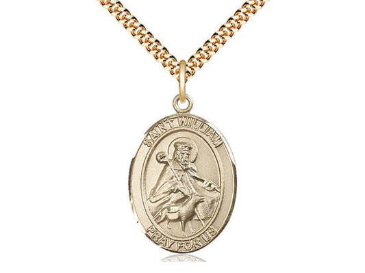 St William of Rochester Gold Filled Pendant on a 24 inch Gold Plate Heavy Curb Chain.