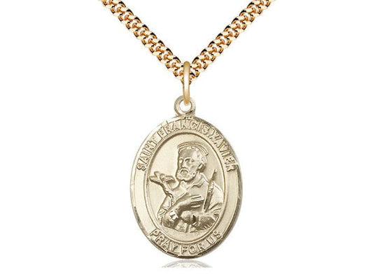 St Francis Xavier Gold Filled Pendant on a 24 inch Gold Plate Heavy Curb Chain.