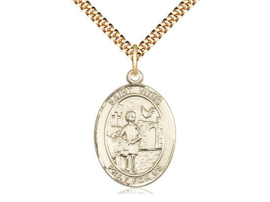St Vitus Gold Filled Pendant on a 24 inch Gold Plate Heavy Curb Chain.