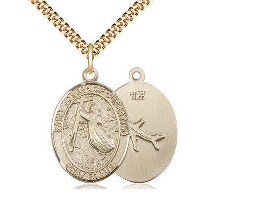 St Joseph of Cupertino Gold Filled Pendant on a 24 inch Gold Plate Heavy Curb Chain.