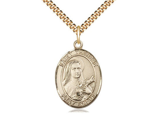 St Therese of Lisieux Gold Filled Pendant on a 24 inch Gold Plate Heavy Curb Chain.