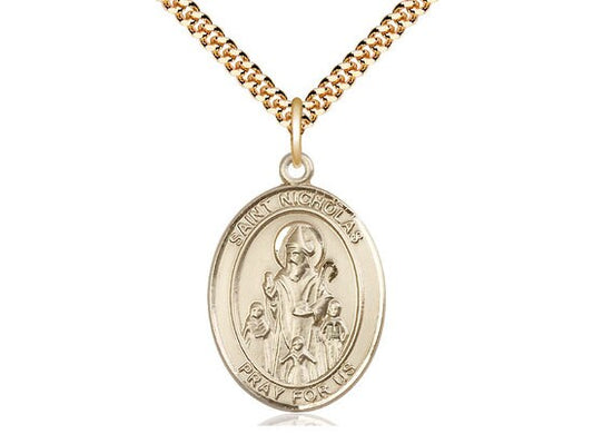 St Nicholas Gold Filled Pendant on a 24 inch Gold Plate Heavy Curb Chain.