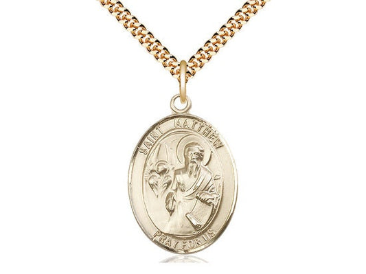 St Matthew the Apostle Gold Filled Pendant on a 24 inch Gold Plate Heavy Curb Chain.