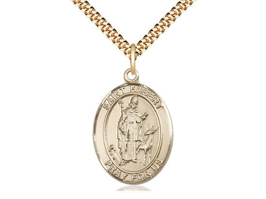 St Hubert of Liege Gold Filled Pendant on a 24 inch Gold Plate Heavy Curb Chain.