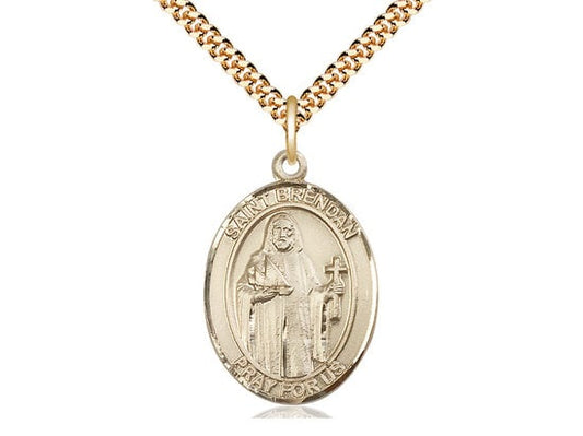 St Brendan the Navigator Gold Filled Pendant on a 24 inch Gold Plate Heavy Curb Chain.