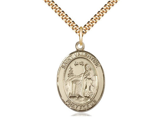 St Valentine of Rome Gold Filled Pendant on a 24 inch Gold Plate Heavy Curb Chain.